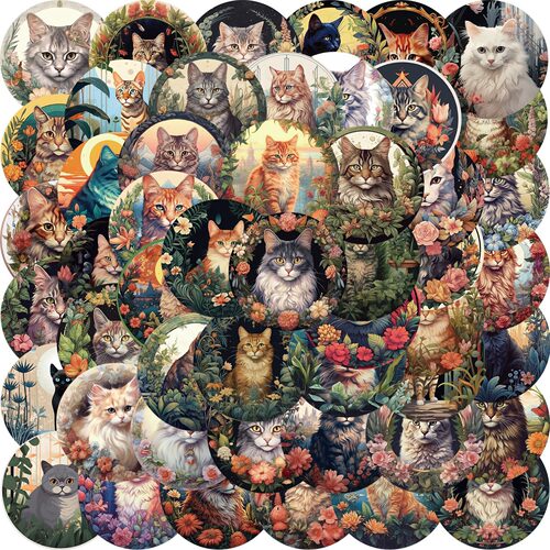 50张卡通小猫印章涂鸦贴纸个性装饰吉他笔记本行李箱DIY防水贴画
