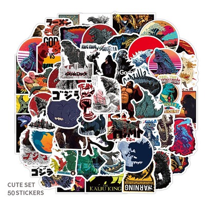 50张Godzilla哥斯拉涂鸦贴纸行李箱汽车头盔电脑摩托车笔记本贴纸