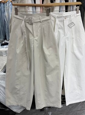 韩系宽松百搭洋气显瘦阔腿休闲裤女2026春季配腰带高腰弯刀裤8817