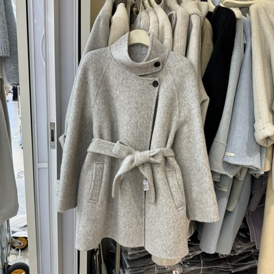 英伦极简风气质立领中长款双面羊绒大衣女小个子秋冬毛呢外套8806