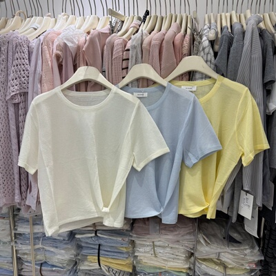 法式气质不规则设计感针织短袖女圆领宽松超薄冰丝纯色上衣65135