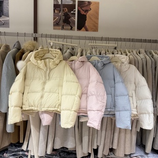 柔软泡芙感90白鸭绒连帽短款羽绒服女韩系宽松百搭保暖外套82507