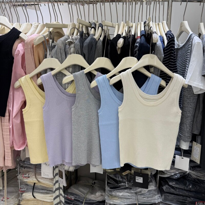 无袖针织小吊带背心女春夏弹力螺纹U领短款叠穿内搭打底上衣1511