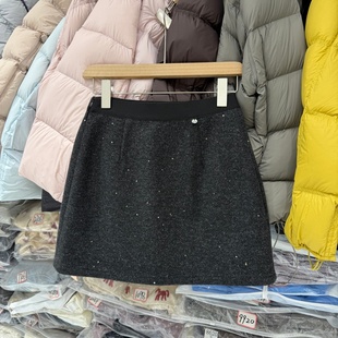 加绒加厚显瘦百搭呢料短裙女星空裙25新款 松紧高腰A字半身裙6288