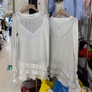 轻薄长袖面膜T恤+荷叶边吊带连衣裙两件套女韩系时尚减龄套装2635