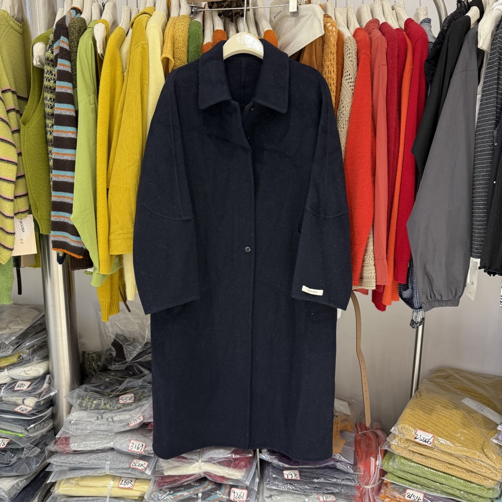 欧美大牌气质宽松中长款毛呢外套女25新款小翻领双面羊绒大衣8626