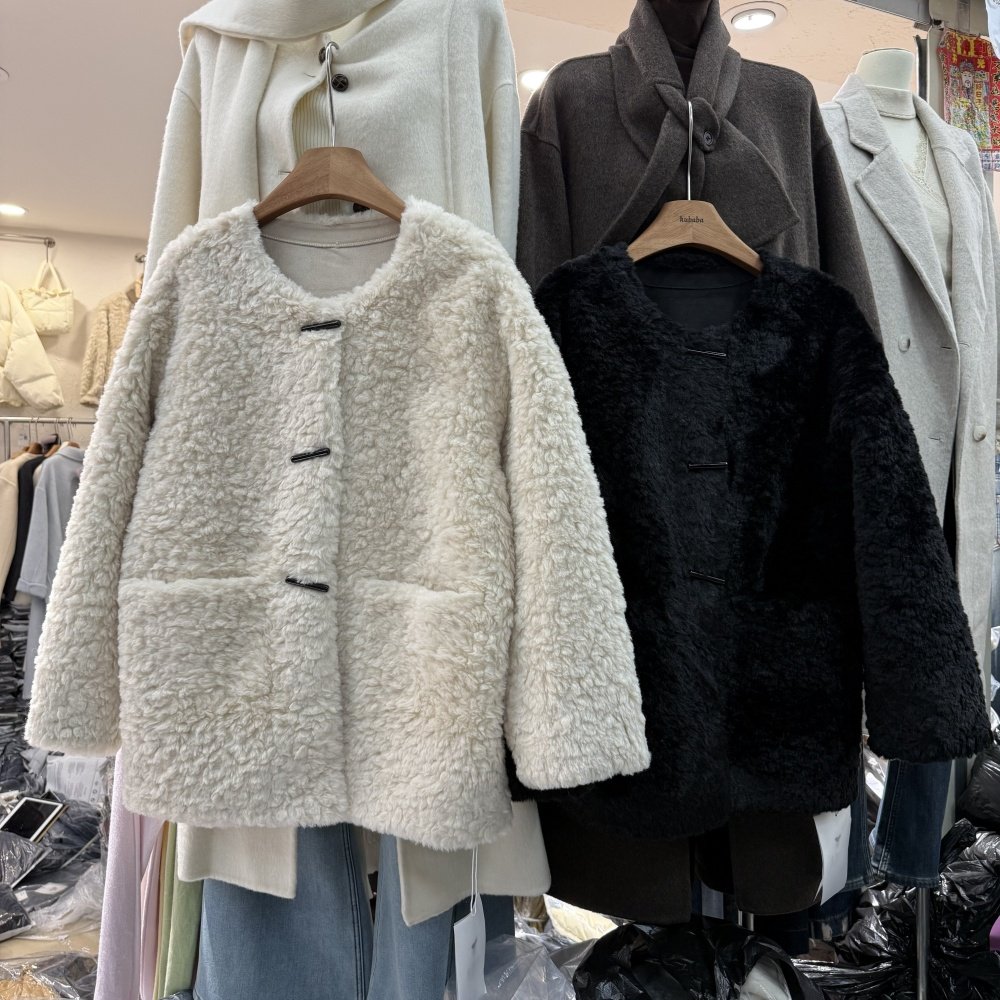 韩版宽松休闲中长毛毛外套女圆领百搭高级感皮毛一体秋冬大衣9801