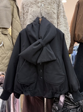 韩系设计感130克白鸭绒配围脖羽绒服女冬季宽松显瘦百搭外套6823