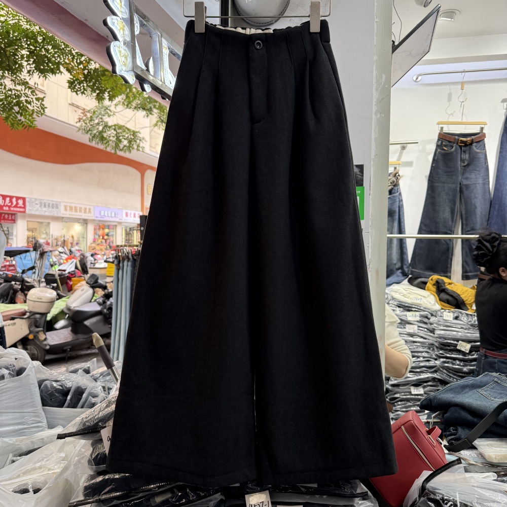 加绒加厚宽松阔腿休闲裤女秋冬新款半松紧腰韩版显瘦百搭长裤8025