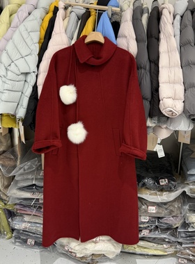 雪球斜门襟法式小众双面羊绒大衣女秋冬气质减龄羊毛呢外套88998