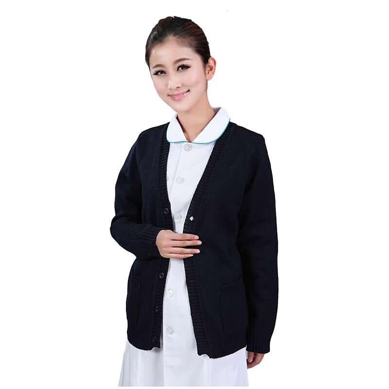 간호사 스웨터 여성 코트 가디건 스웨터 간호사 유니폼 의사 겉옷 네이비 블루 겨울 따뜻한 플러스 벨벳 농축
