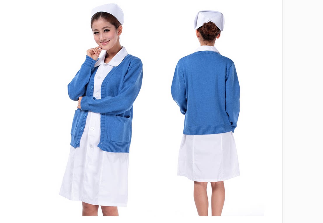 나이팅게일 진한 파란색 네이비 두꺼운 간호사 스웨터 간호사 코트 가디건 어머니 스웨터 의사 유니폼 간호사 유니폼
