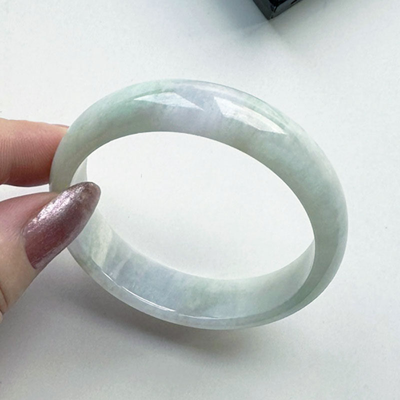 翡翠林 浅紫淡绿宽边翡翠手镯53缅甸正品天然A货冰种紫罗兰玉镯子