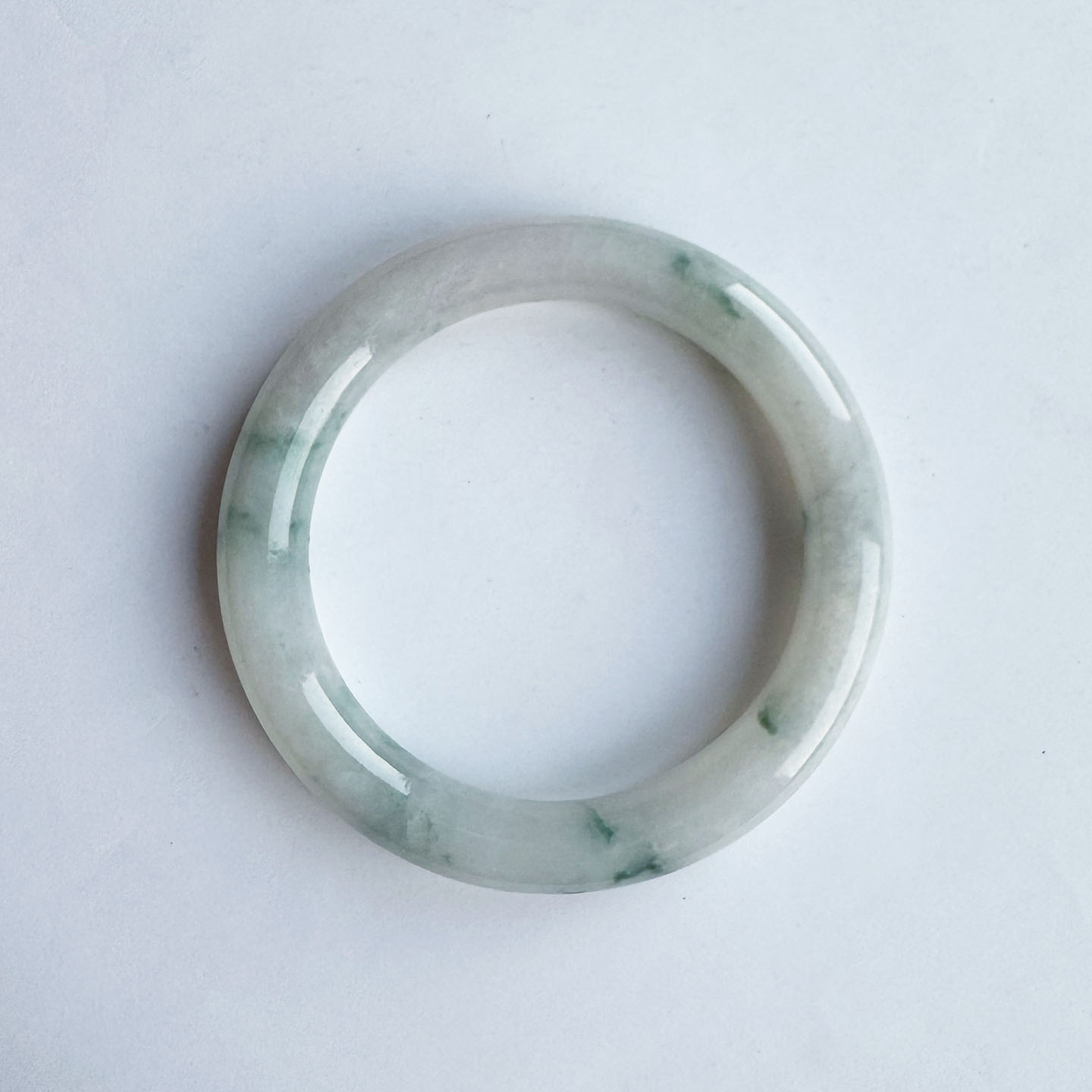 翡翠林 古色古香缅甸老坑飘蓝花圆条翡翠手镯54起胶天然A货玉镯53