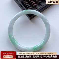 翡翠林 秀气阳绿圆条翡翠手镯56缅甸天然A货玉镯白底青细边美人镯