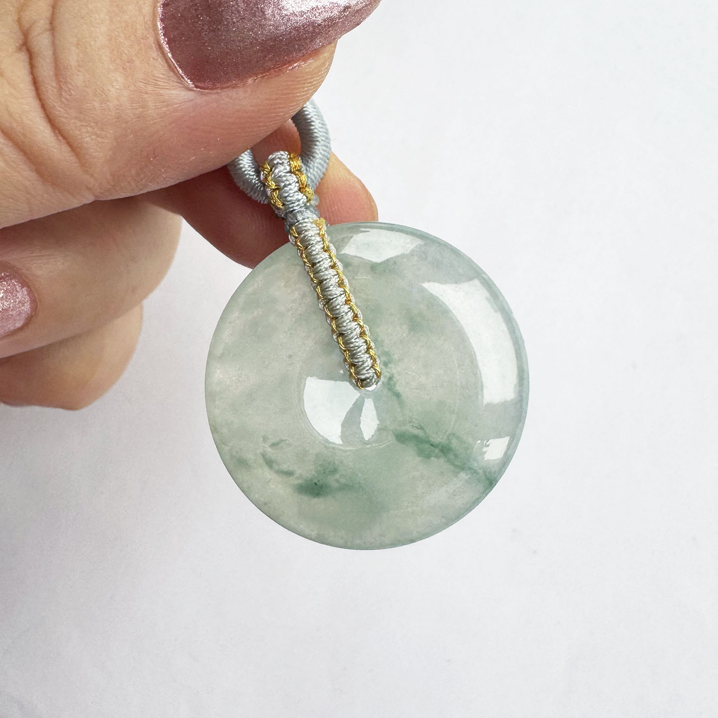 翡翠林 直径30缅甸老坑木那料高冰种绿飘花平安扣天然A货翡翠吊坠