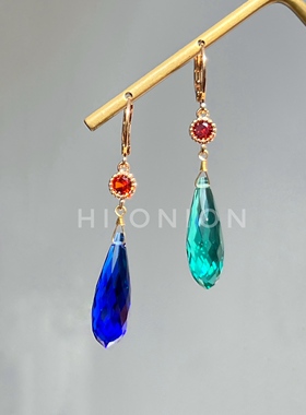 Hi Onion原创小众设计哈尔衍生品克莱因蓝水滴红色耳扣耳夹个性