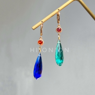 Hi Onion原创小众设计哈尔衍生品克莱因蓝水滴红色耳扣耳夹个性