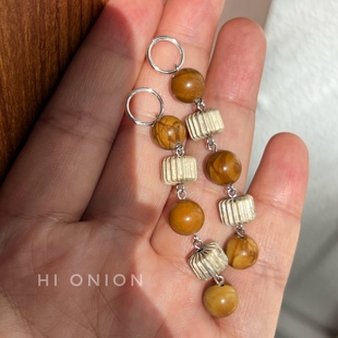 Hi Onion原创小众设计美拉德秋冬纯银耳钉长款百搭复古耳夹