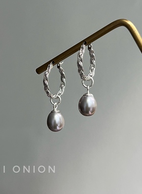 Hi Onion原创小众复古天然淡水灰珍珠男女S925银耳扣百搭个性耳夹