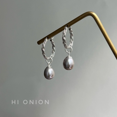 Hi Onion原创小众复古天然淡水灰珍珠男女S925银耳扣百搭个性耳夹