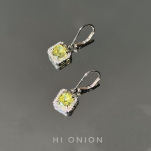 HiOnion方糖黄钻S925银耳扣小众设计感耳夹轻奢高级感耳饰超闪