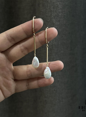 《普赛克的好奇心》原创小众巴洛克珍珠无耳洞耳挂水滴耳环复古