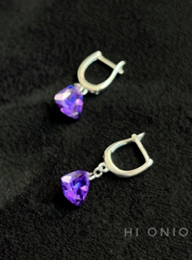 HiOnion原创小众紫锆石纯银迷你耳扣百搭男女个性超闪耳夹