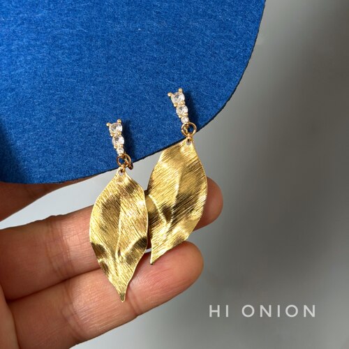 HiOnion 超闪金色树叶耳钉夸张复古耳夹轻奢百搭个性耳环高级