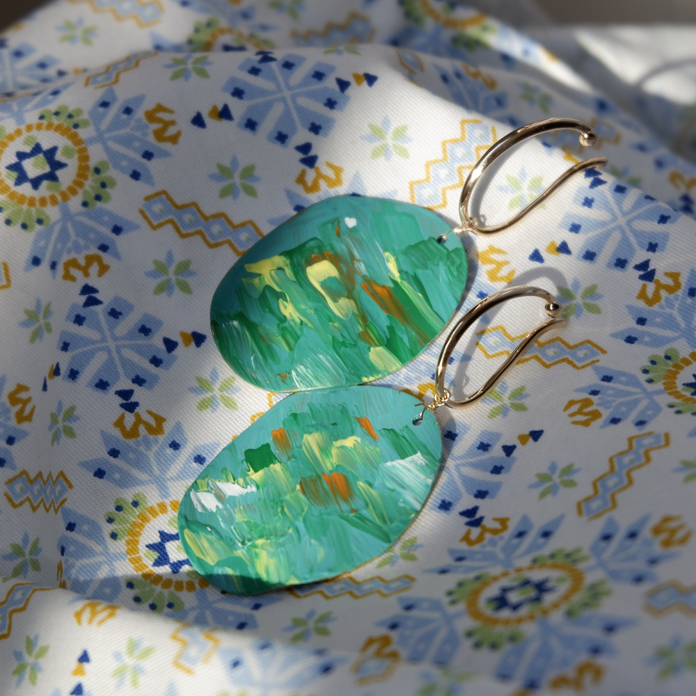 onion原创睡莲手绘莫奈油画耳夹