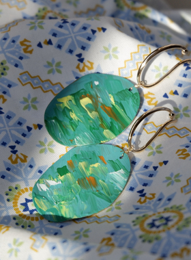 Hi Onion原创睡莲 手绘小众莫奈油画耳环无耳洞耳挂耳夹复古个性