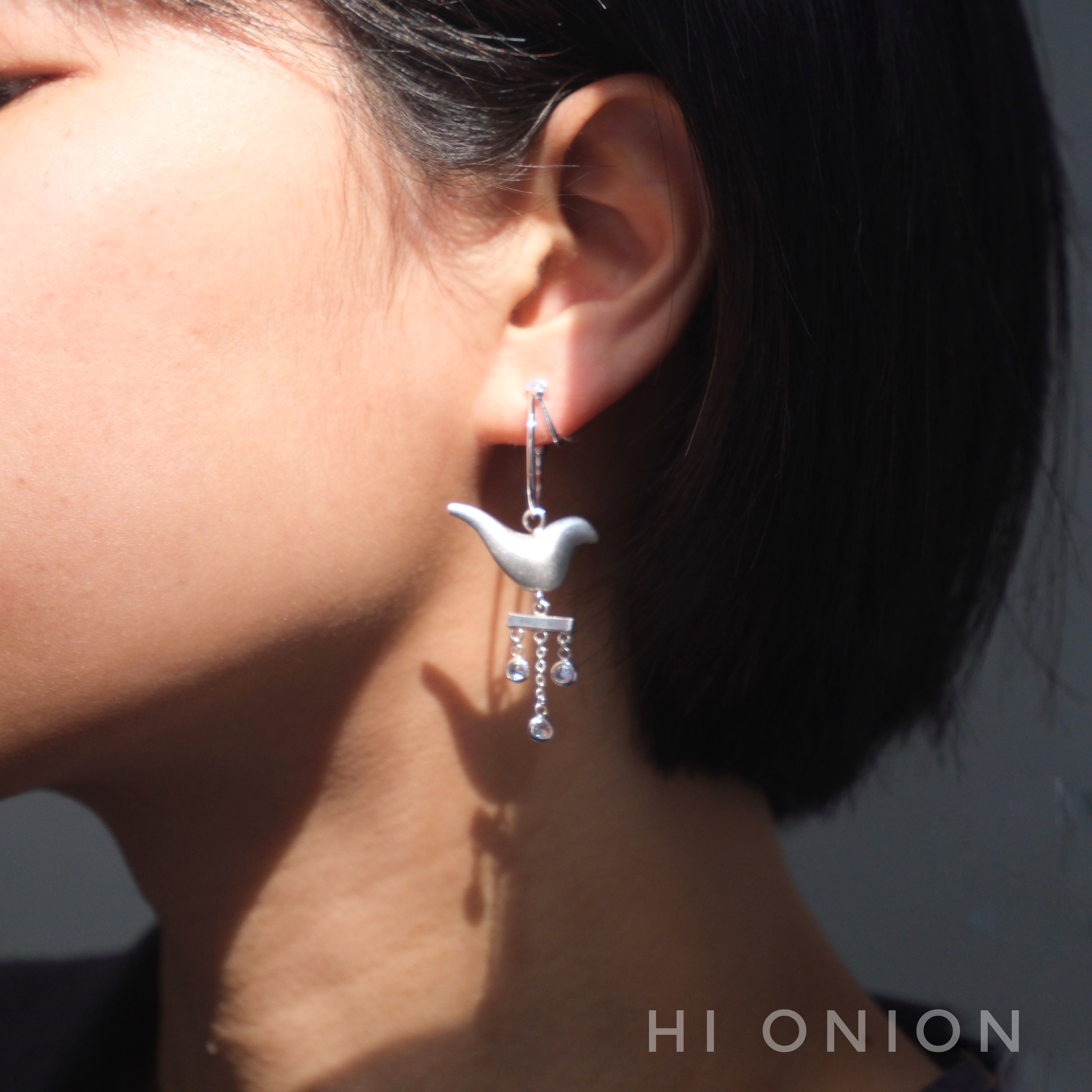 Hi Onion原创小众设计银色复古流苏锆石情侣耳夹耳扣个性超闪