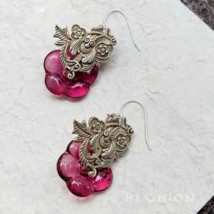HiOnion彝族风做旧红色耳环复古夸张显白耳夹新中式国风耳挂