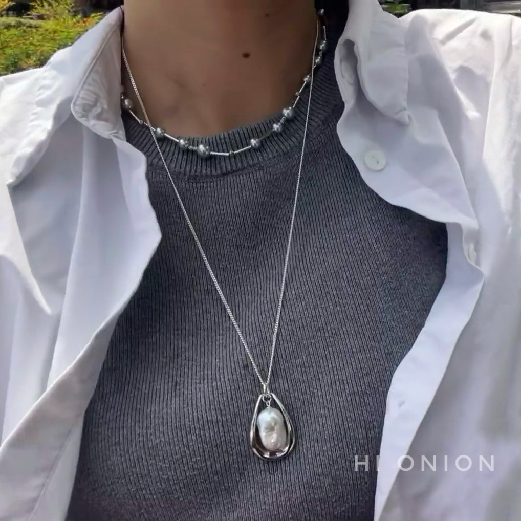 Hi Onion原创小众设计巴洛克珍珠项链锁骨毛衣链个性百搭高级感