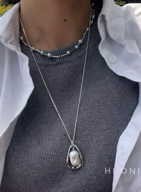 Hi Onion原创小众设计巴洛克珍珠项链锁骨毛衣链个性百搭高级感