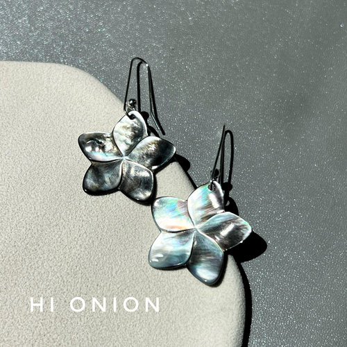 Hi Onion原创小众设计复古花朵耳环S925银耳钩新中式耳夹春夏