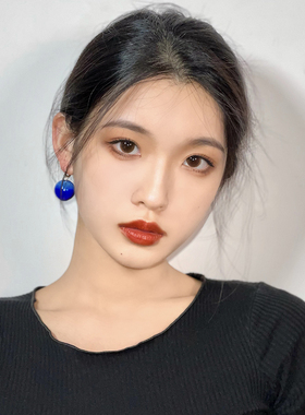 Hi Onion原创深海童话小众玻璃球克莱因蓝耳扣耳环情侣耳夹耳挂