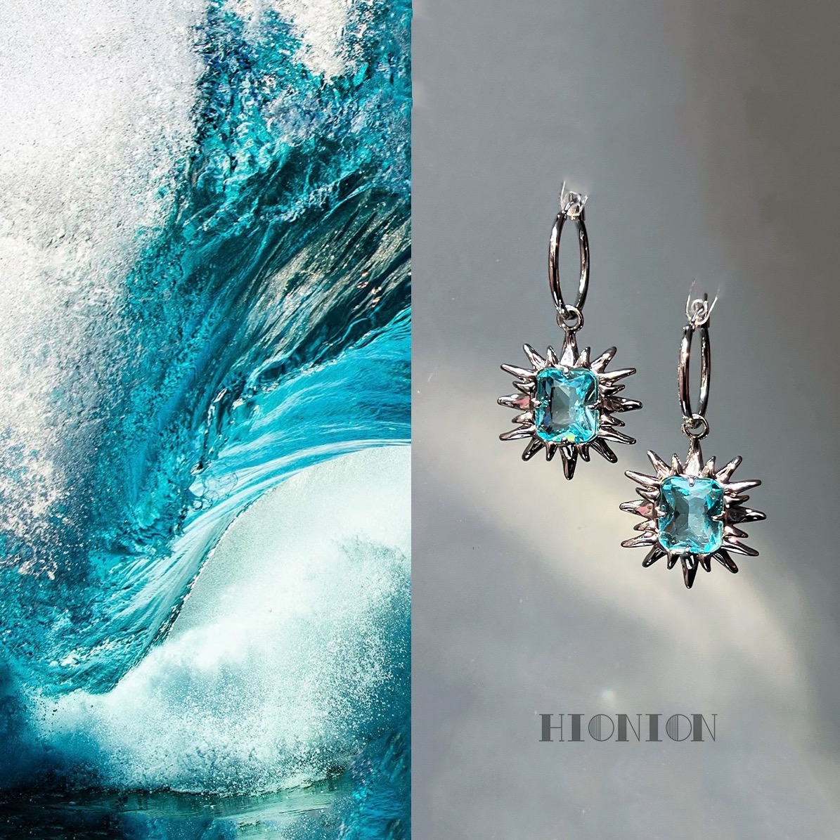HiOnion蓝色锆石个性耳环