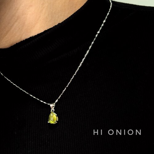 HiOnion《葡萄叶的梦》天然石黄绿水滴s925银小众设计轻奢夏项链