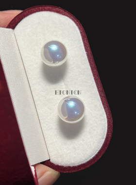 Hi Onion 仿小灯泡人造马贝珍珠12mm镜面akoya极光银针耳钉耳夹