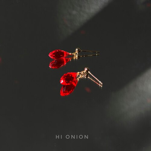 HiOnion 新年红色水滴耳钉耳夹新中式精致个性小众耳环高级喜庆