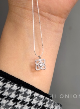 HiOnion小众设计 超闪锆石四叶草项链S925银锁骨链百搭颈链轻奢