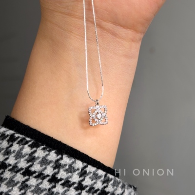 HiOnion小众设计 超闪锆石四叶草项链S925银锁骨链百搭颈链轻奢