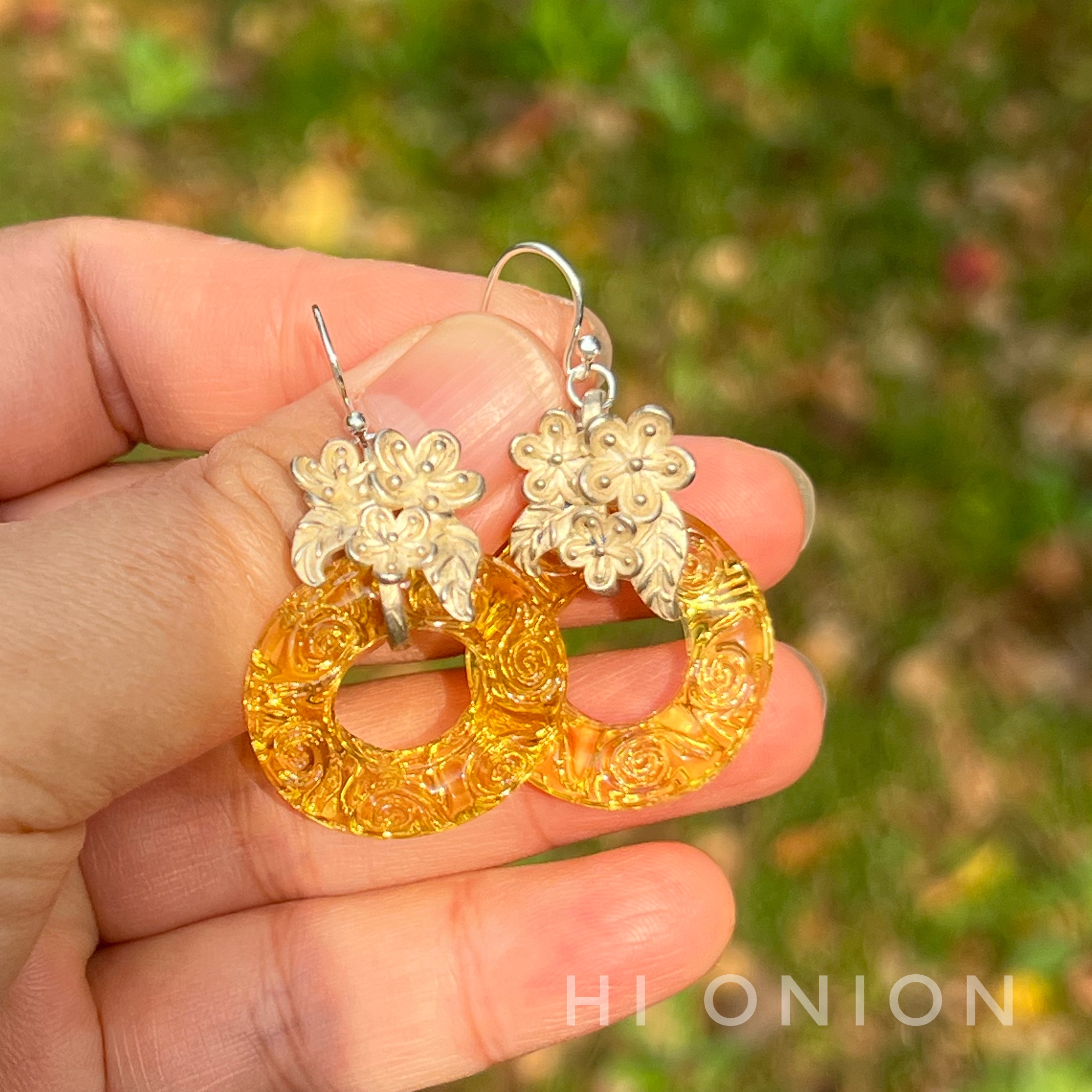 Hi Onion《桂》原创小众设计黄色复古做旧银耳环民族风耳夹个性