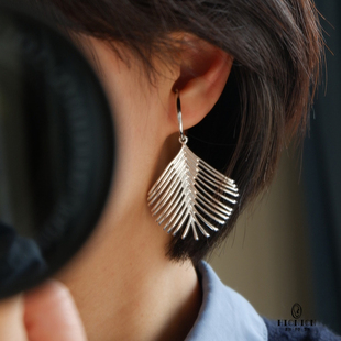 男女耳饰 原创设计小众银色夸张耳挂无耳洞耳夹高级新款 棕榈叶