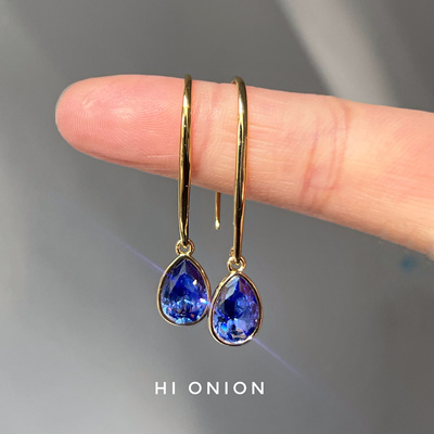 Hi onion原创小众设计高级感水滴蓝紫锆石纯银镀金耳环耳夹耳饰