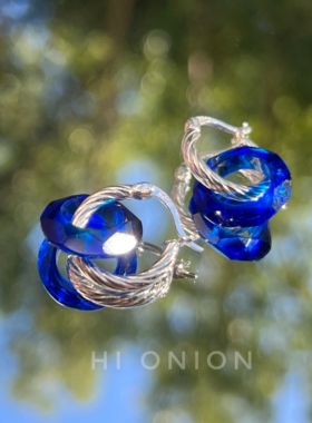 Hi Onion原创小众克莱因蓝s925银圆形耳环耳扣耳夹男女个性显白