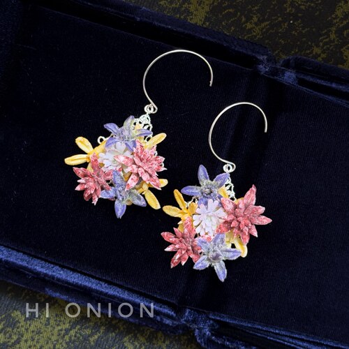 HiOnion•夏日的维特尼小众花朵银耳环莫奈配色耳夹艺术个性耳饰