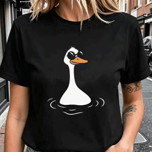 Duck T shirt 夏季黑色短袖T恤女卡通可爱鸭子图案体恤女半袖衫