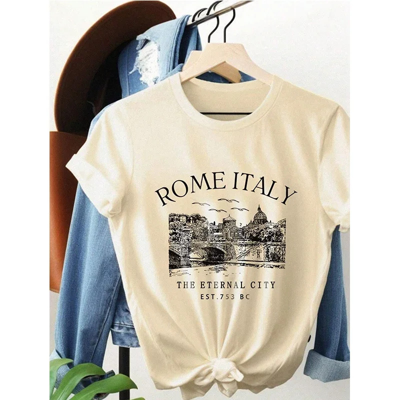 Italy T shirt 欧美时尚意大利罗马印花休闲女士大码圆领T恤上衣